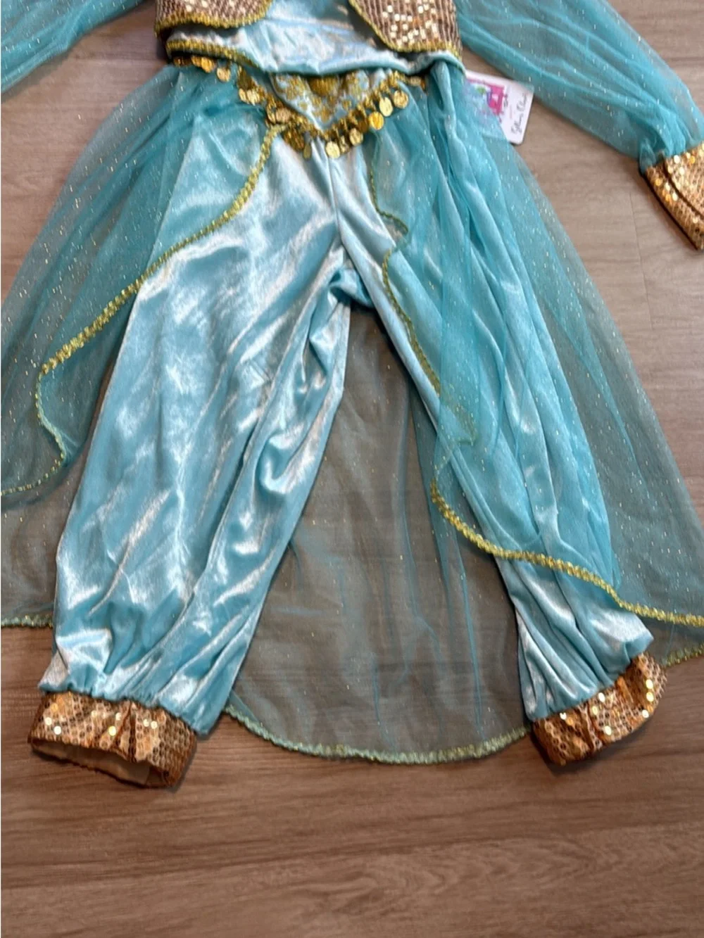 Girls Aqua and Gold Genie Princess Jasmine Costume Size 7/8